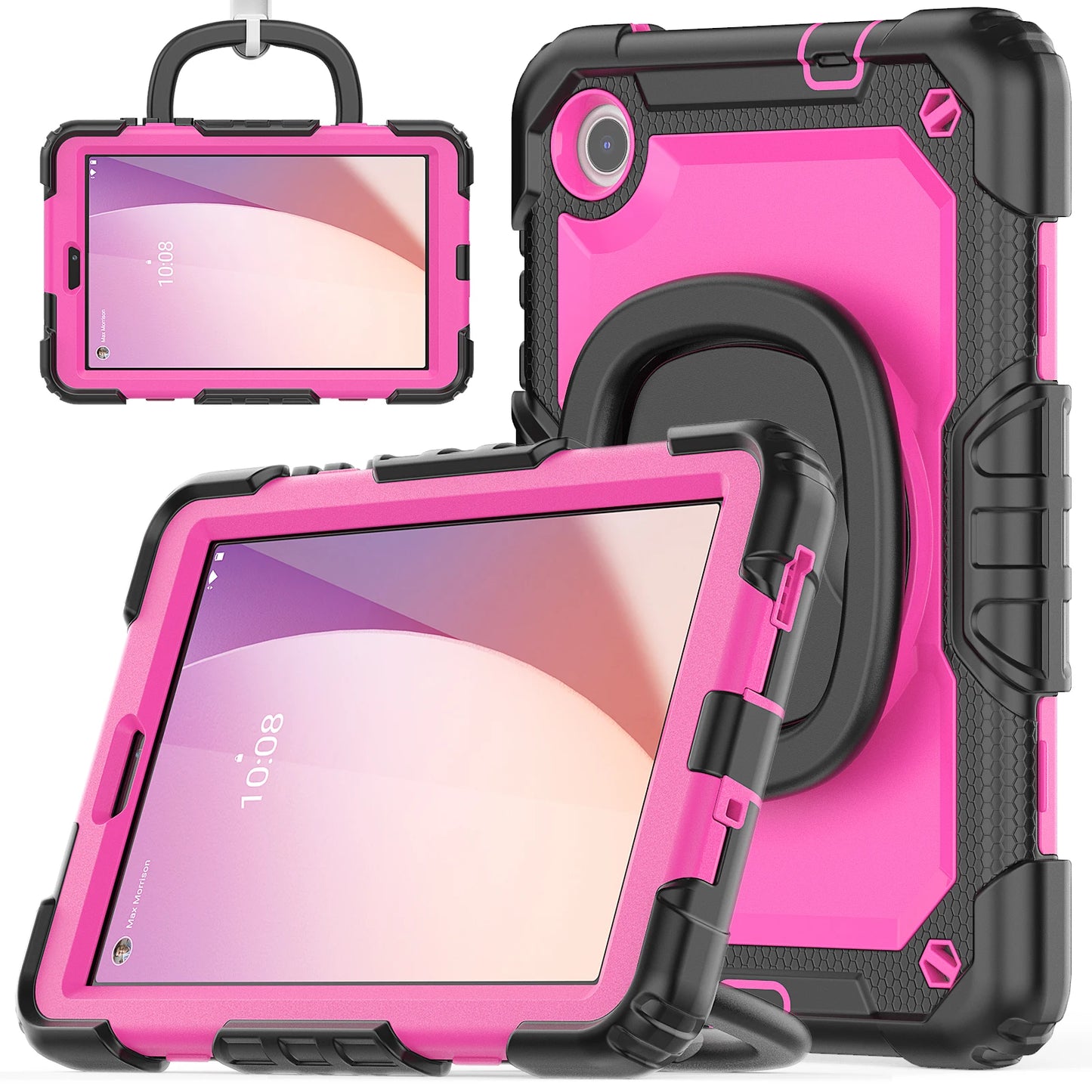 Rotating Armor Stand Case For Lenovo Tab M8 4th Gen 8" 2024 2023 TB-301FU 301XU 300FU 300XU Heavy Duty Cover With Shoulder Strap