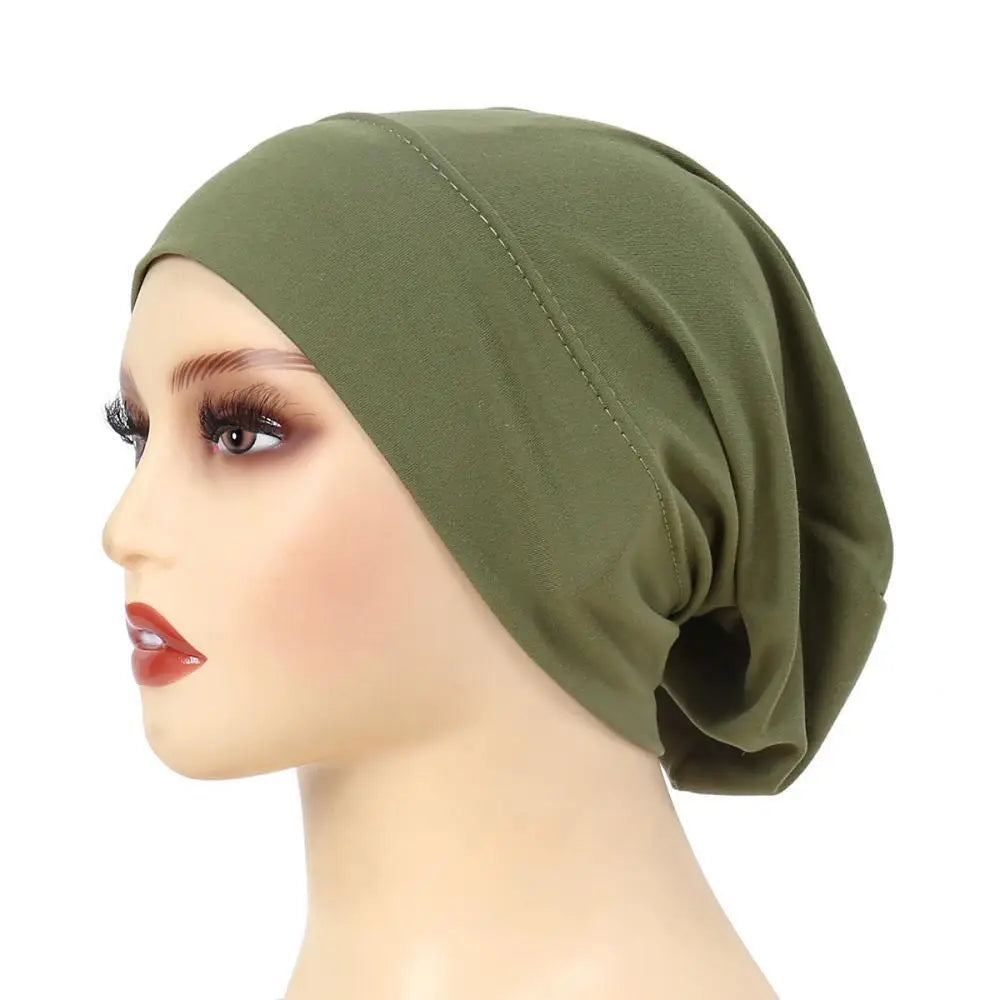 Green Jersey Undercap Soft Muslim Inner Hijab Classic Women's Turban Solid Ladies Headband Hats Hair Cover Cap Headscarf RIMAIRE