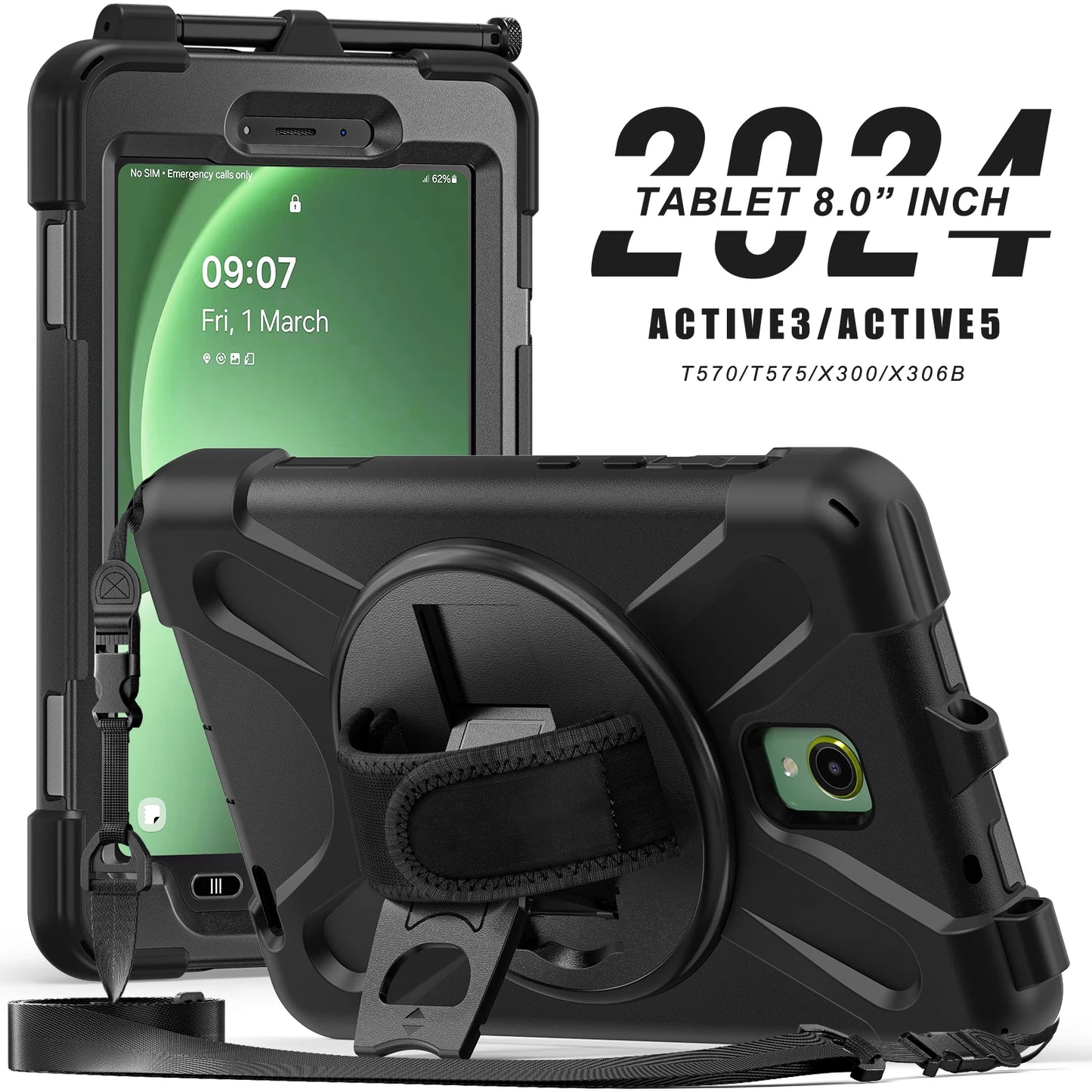 Rotating Case For Samsung Galaxy Tab Active5 2024 SM-X300 X306B 8.0 inch Rugged Cover Universal For Active3 2020 T570 T575 Strap