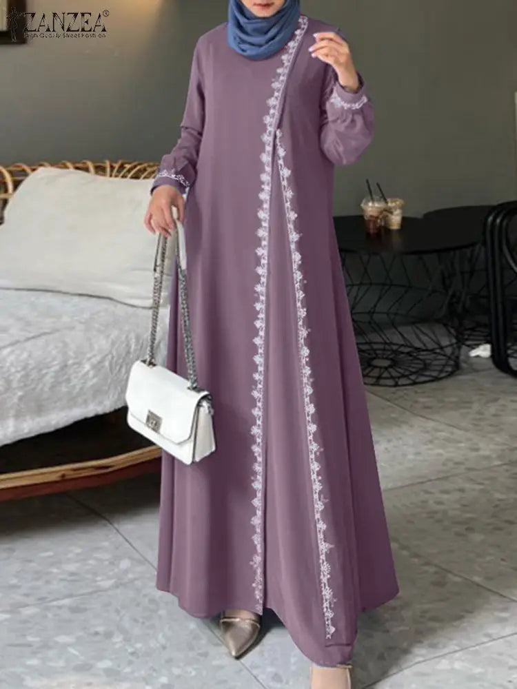 Spring Lace Crochet Maxi Dress Muslim Turkey Abaya Elegant Loose Vestidos Women Long Sleeve O Neck IsIamic Robe Kaftan