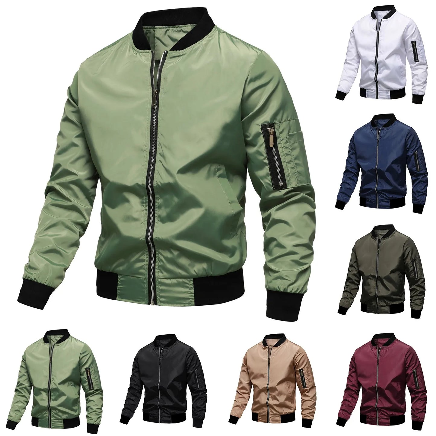 Male Solid Color Autumn And Winter Long Sleeved Jacket With Windproof Zipper Cover Baseball Jacket Outwear Hip Hop Streetwear