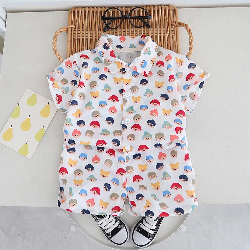 Summer Kids Clothing Set Colorful Cartoon Tee And Shorts 2PCS For Cool Boys Girls Short Sleeve Outfit 1-5Y