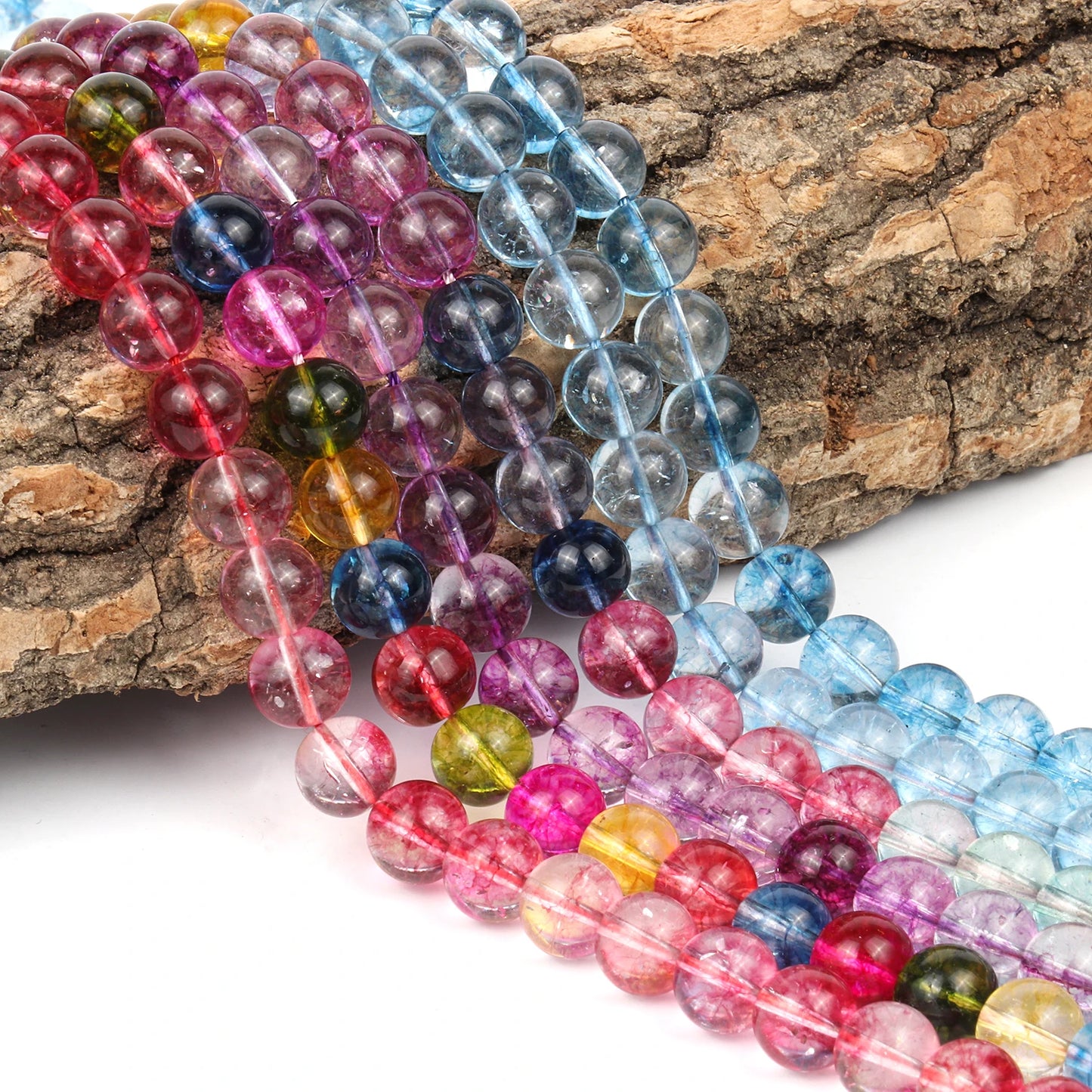 6/8/10mm High Quality Cracked Crystal Beads Round Multicolor Quartz Beads For Jewelry Making Diy Charm Bracelet Accessories 15''