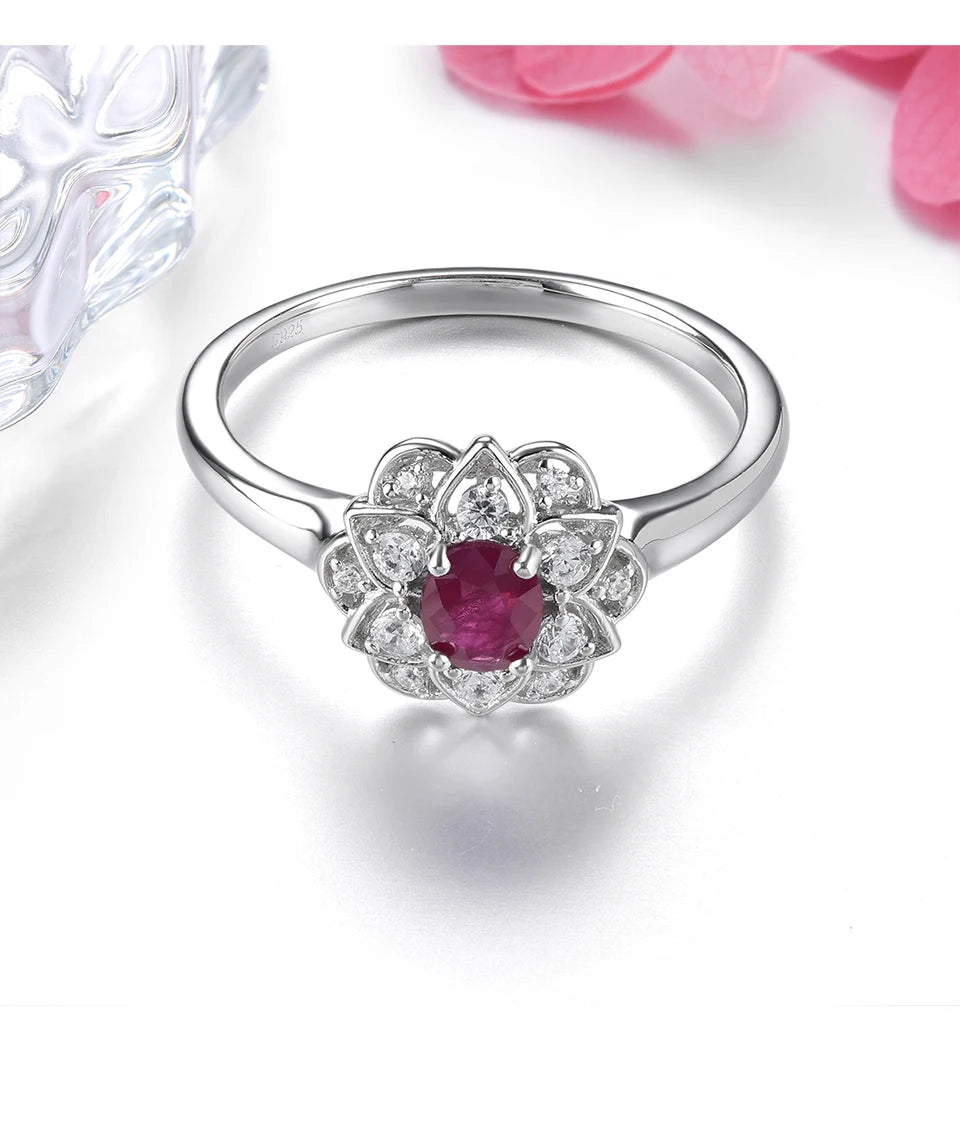 Natural Precious Gemstone Ruby Sterling Silver Rings 0.3 Carats Genuine Gemstone Romantic Style S925 Fine Jewelrys Engagement