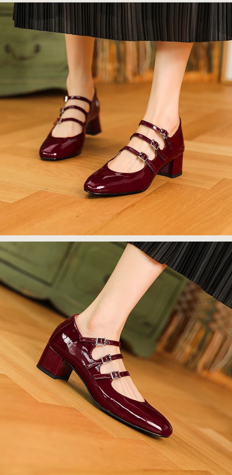 2023 new Women's pumps Natural Leather 22-24.5cm Cow patent leather upper square shoes full leather shoes