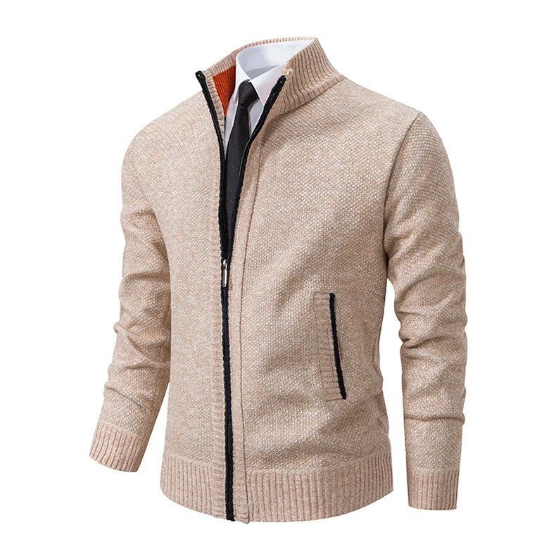 Autumn And Winter New Jersey Men's Casual Sports Coat Solid Color Stand Collar weater Grab Fleece Warm Zipper Cardigan