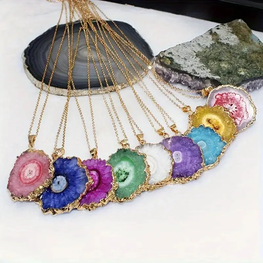 Natural Crystal Pendant Agate Necklace Healing Crystal Gemstone Irregular Polished Agate Slice Crystal Agate Decor Gift forWoman