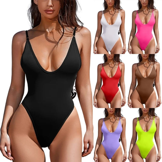 E8BF Womens V-Neck Swimwear Female Solid Color Swimming Suit Ladies 1 Pc Swimsuit Push Up Bathing Suit for Beachwear