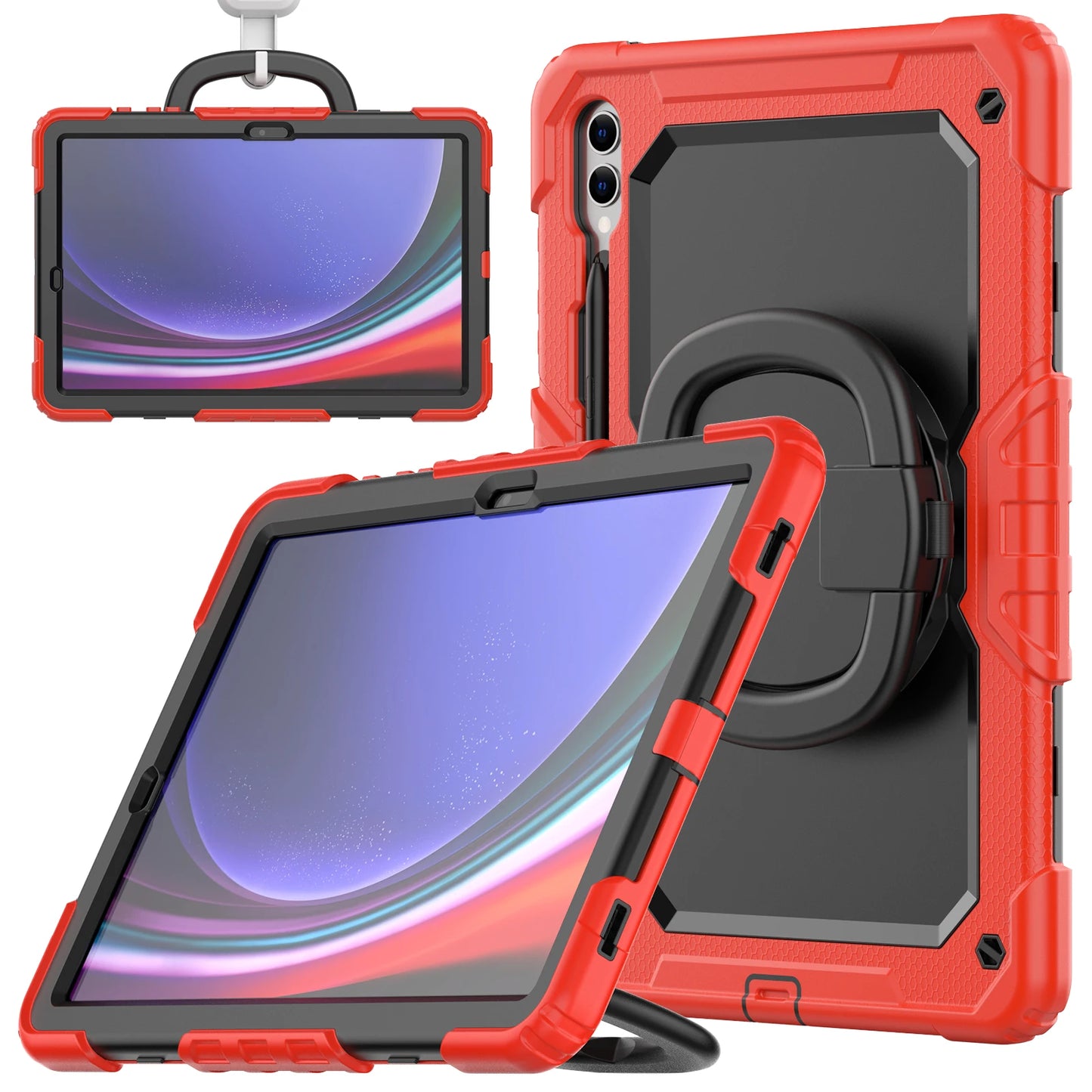 Rotatable Armor Case Universal For Galaxy Tab S10 S9 FE Plus 12.4inch SM-X820 X826 X810 X816 X610 X616 Heavy Duty Cover 3-Layers