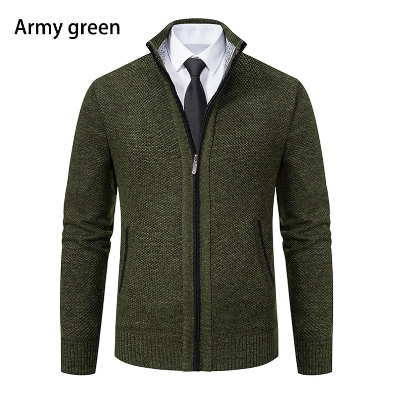 Autumn And Winter New Jersey Men's Casual Sports Coat Solid Color Stand Collar weater Grab Fleece Warm Zipper Cardigan