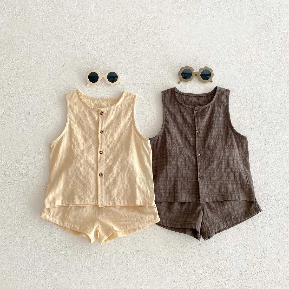 Kids Tee Clothing Set Linen Vest And Shorts Boys Girls 2 Pcs Suit Summer Children Outwear Clothes