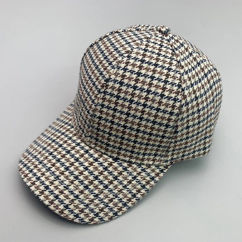 Retro Fashion British style Houndstooth Men Women Baseball Hats Cotton Breathable Streetwear Classic Casual Sport Unisex Caps