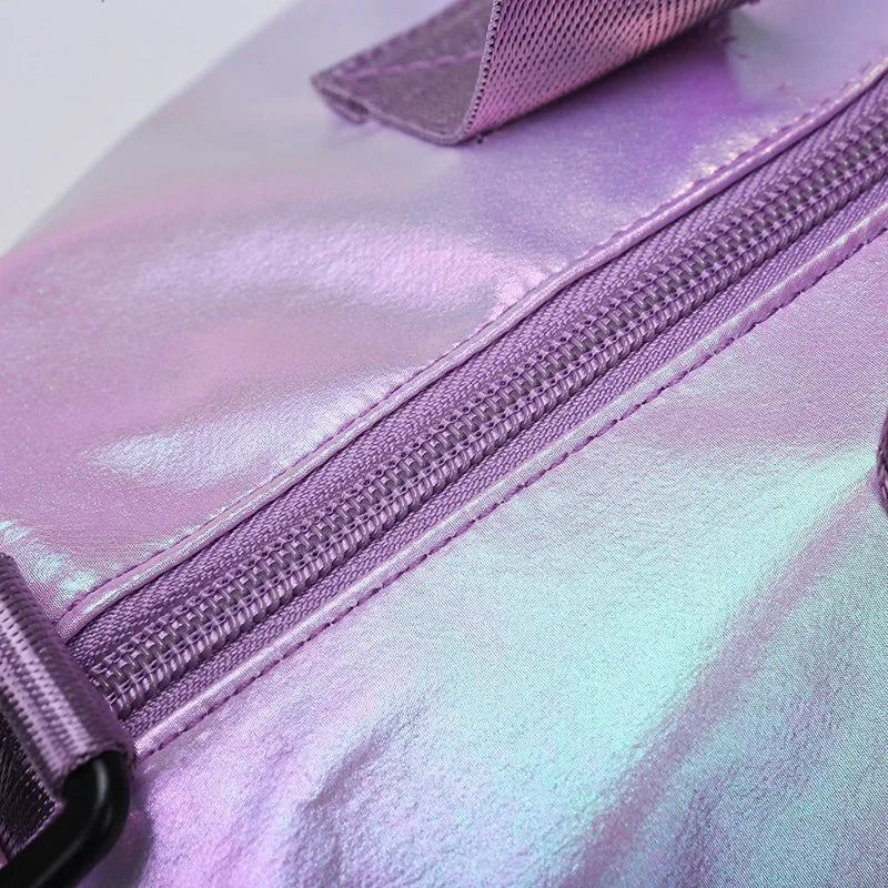 Holographic Glamour Duffel Bag - Spacious,Stylish Shoulder Tote with Shoe Compartment for Effortless Weekend Escapes -