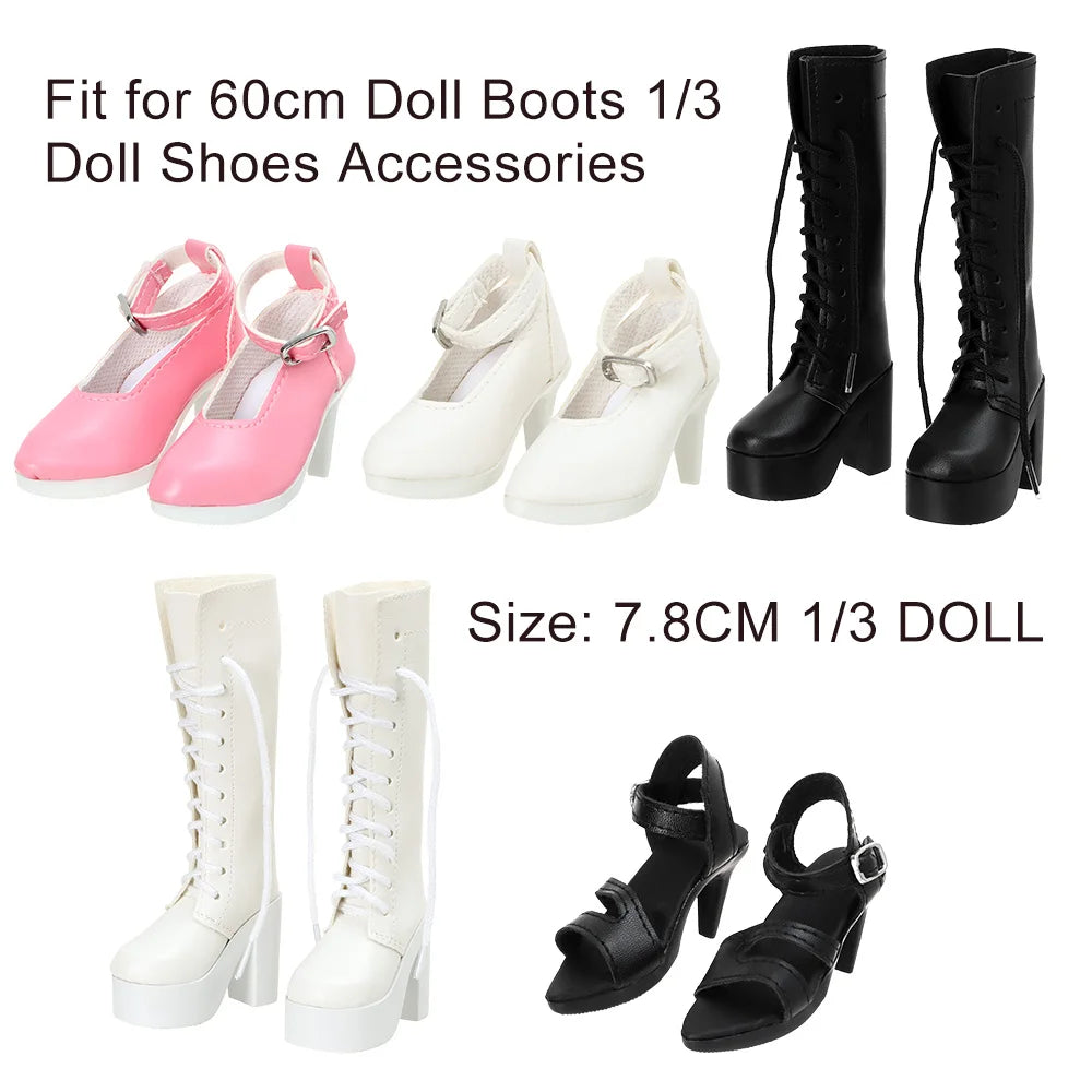 1Pair 1/3 Doll Shoes High Quality PU Boots Miniature High Heel Sandals For 60cm Doll Clothes Accessories Play House Kids Toys