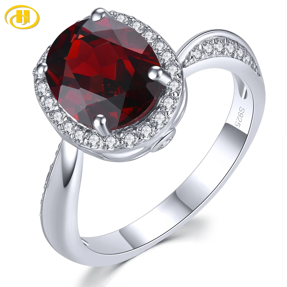 Natural Garnet 925 Sterling Silver Ring 2.8 Carats Genuine Gemstone Birthday Gift Classic Style Fine Jewelry