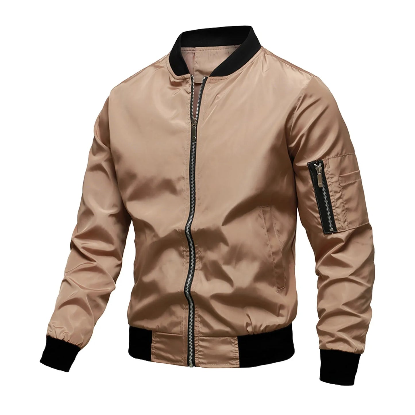 Male Solid Color Autumn And Winter Long Sleeved Jacket With Windproof Zipper Cover Baseball Jacket Outwear Hip Hop Streetwear