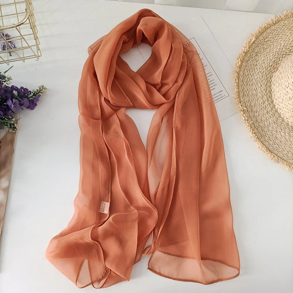 Women Foulard Gradient Solid Color Chiffon Georgette Scarf Bandana Elegant Long Shawl Hijab Summer Sun Protection