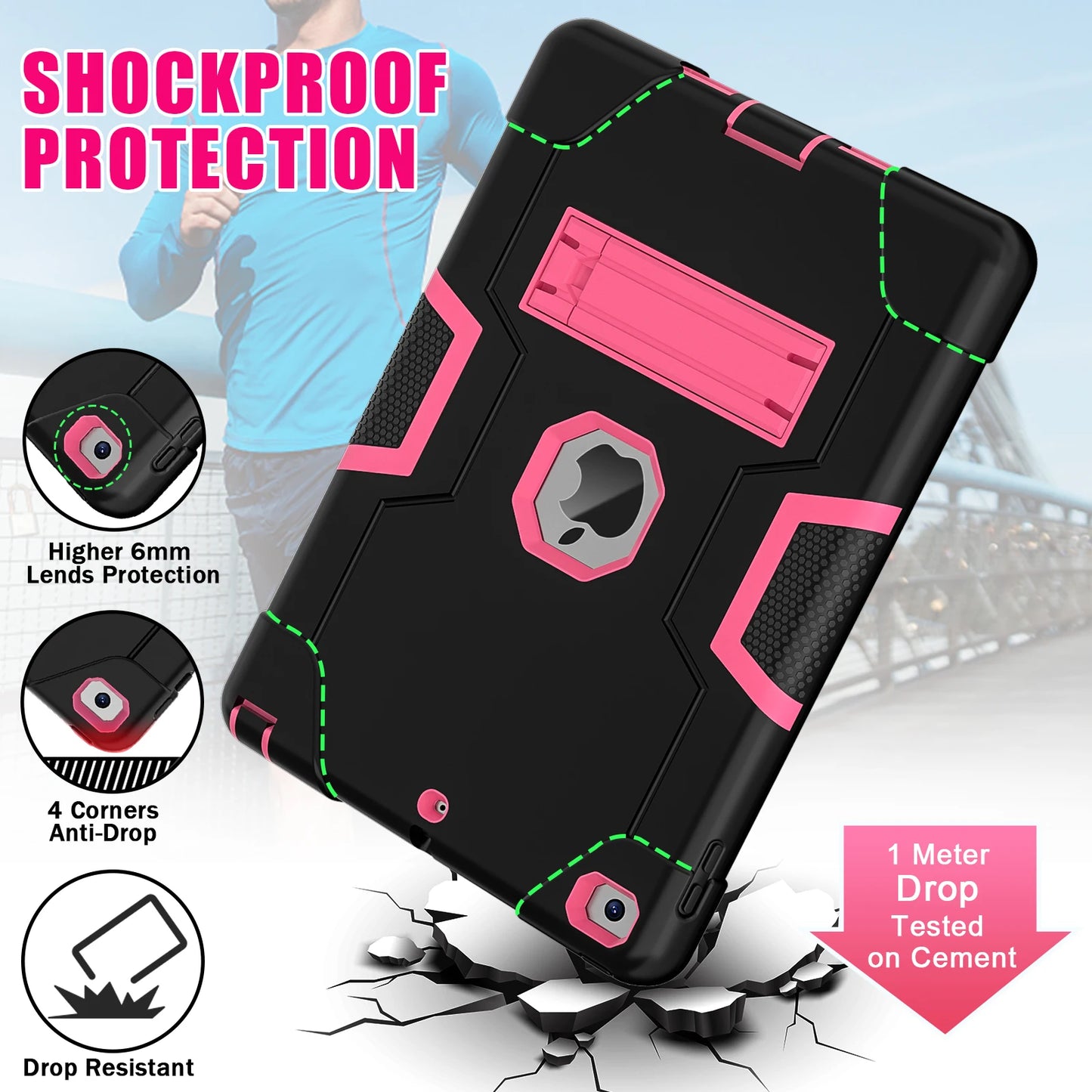 Rugged Case For New iPad 9.7 2017 2018 (5th 6th Genetation) Model A1822 A1823 A1893 A1954 3-Layer Protection Cover Shockproof