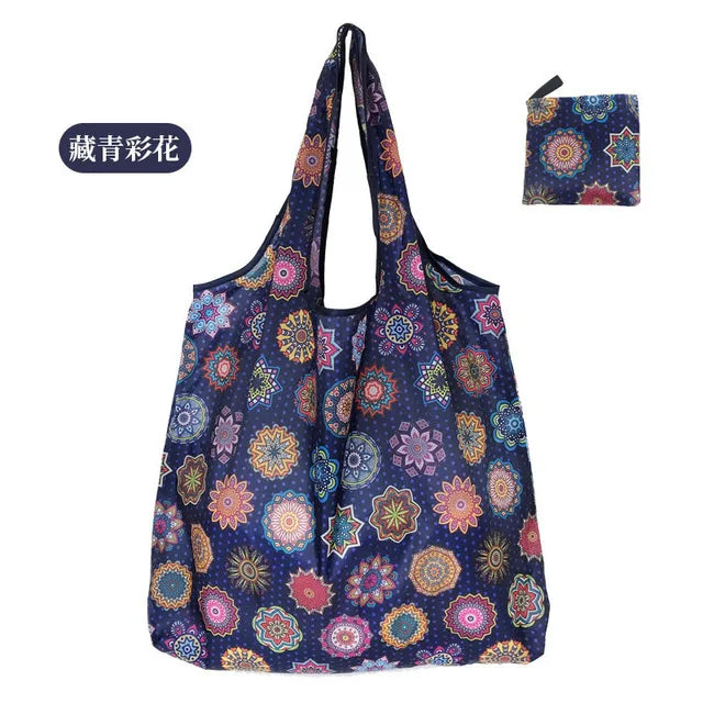 Foldable Shopping Bag Reusable Travel Grocery Bag Eco-Friendly Beach Toy Storage Bags Lemon Printing Tote Pouch Bag Package