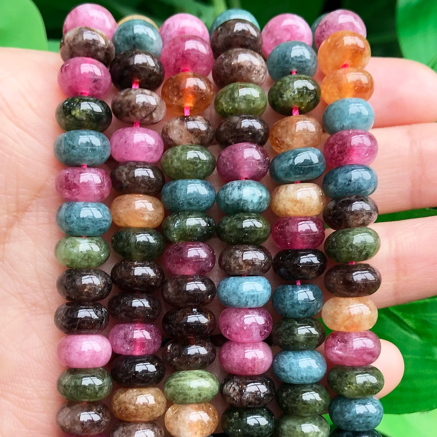 5x8mm Colorful Tourmaline Abacus Stone Beads Natural Round Loose Rondelle Beads for Jewelry DIY Bracelet Making Accessories