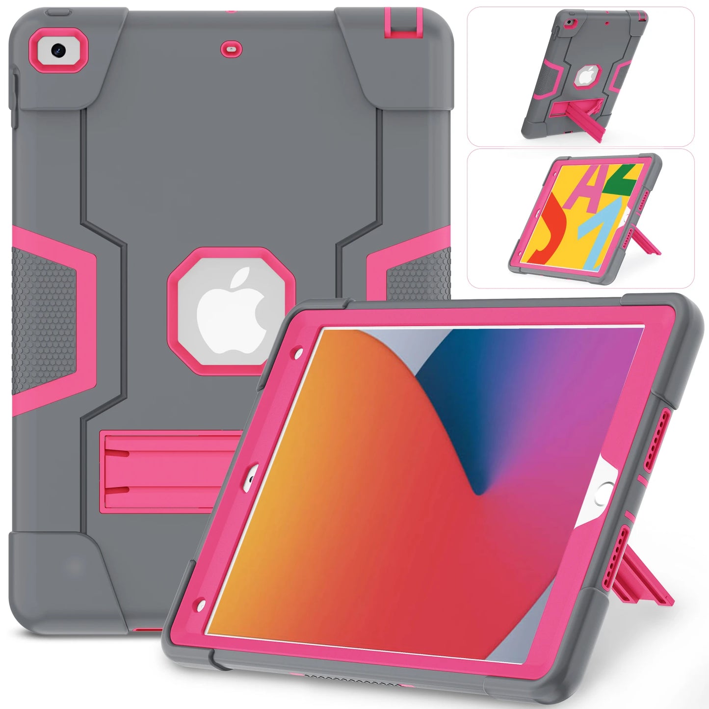 Rugged Case For iPad 10.2 2019 2020 2021 (7th 8th 9th Generation) 3-Layer Protection Cover Shockproof Built-in Kickstand Funda