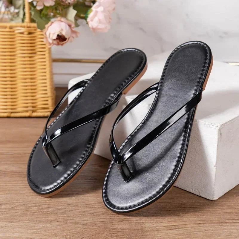 2024 Fashion Solid Color Casual Slippers Summer Comfortable Silver Gold Women's Shoes Beach Home Flat Simple Women's Slippers