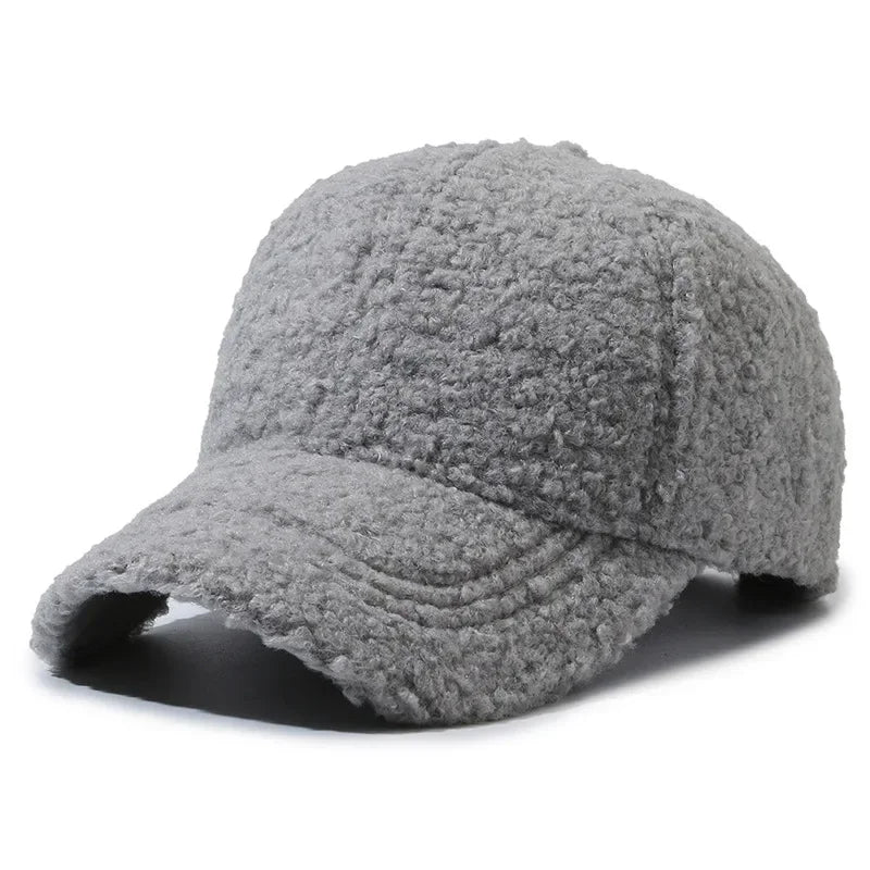 Big Head Solid Artificial Lamb Wool Baseball Cap Women Men Autumn Winter Hats Keep Warm Cap Plush Baseball Caps Outdoor  Dad Hat