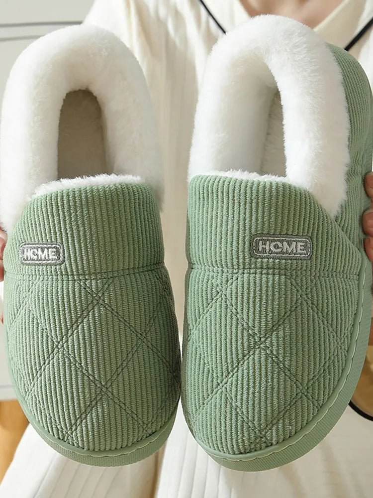 Comwarm New Women Slippers Winter Warm Plush Fur Antiskid Cloud Slippers Outdoor Breathable Thick Flat Sole Soft Home Slippers