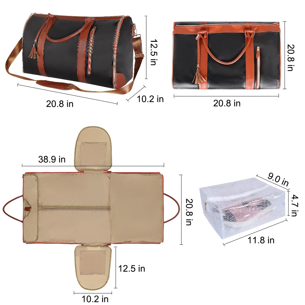 2024 Fashion Large PU Folding Suit Storage Bag Women High Capacity Foldable Travel Bag Travel Sport Outdoor Multi Function Organ