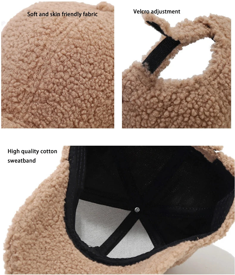 Autumn New Lamb Cashmere Warm Baseball Cap Winter Sunhat Solid Color Women Teens Teddy Velvet Snapback Caps Hip Hop Fishing Hat