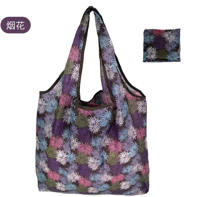 Foldable Shopping Bag Reusable Travel Grocery Bag Eco-Friendly One Shoulder Handbag For Travel Cartoon Cactus Printing Tote Bag