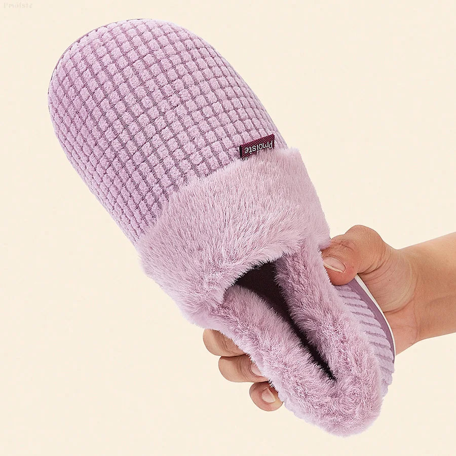 Winter Home Slippers for Women Bedroom Anti-slip House Cotton Shoes Warm Plush Couples Indoor Slippers