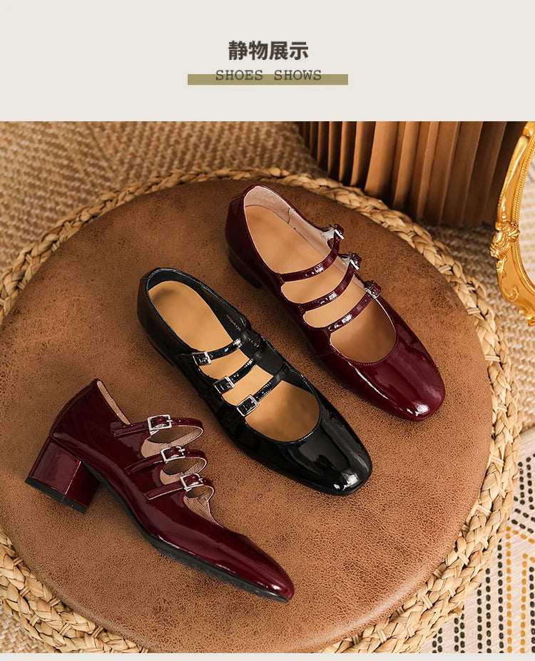 2023 new Women's pumps Natural Leather 22-24.5cm Cow patent leather upper square shoes full leather shoes