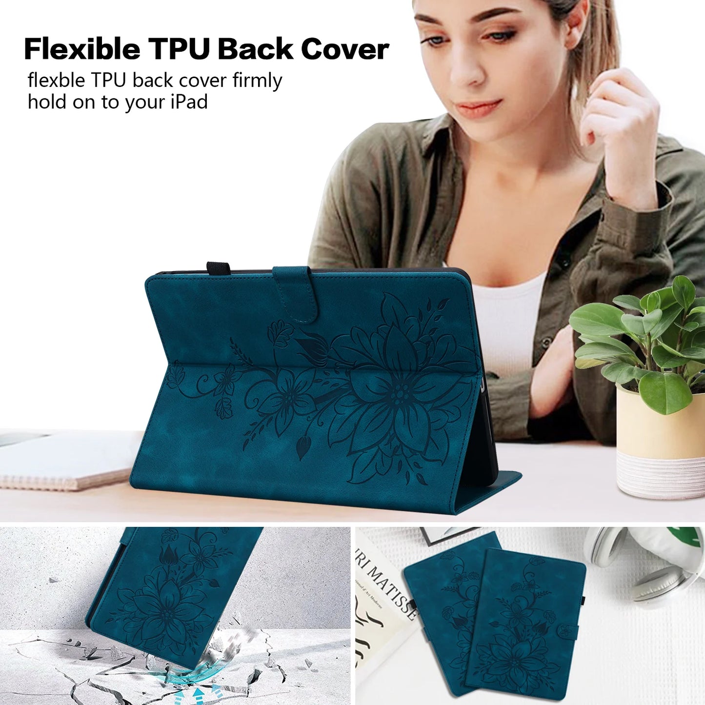 Flip Stand Case for iPad Air 4 5 10.9 10th 10.5 10.2 7th 8th 9th Pro 11 9.7 Emboss PU Leather Cover for iPad Mini 1 2 3 4 5 6