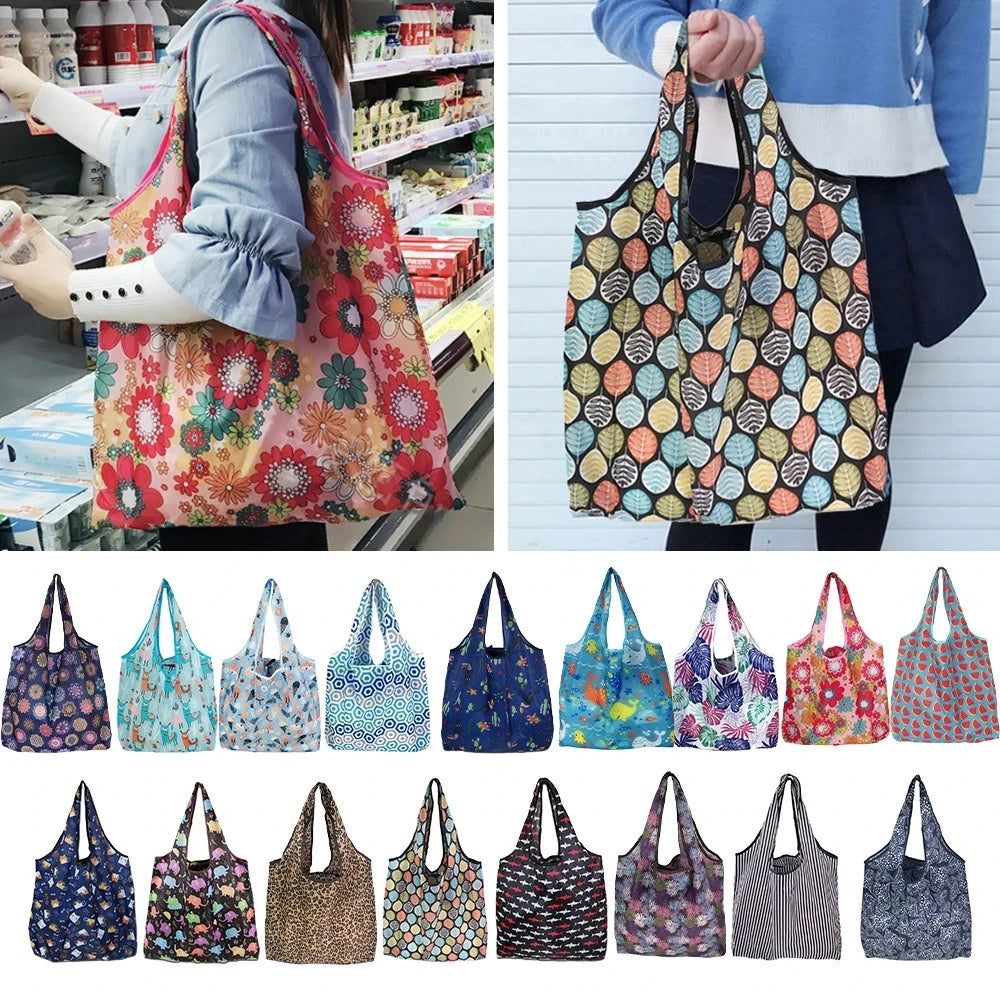 Foldable Shopping Bag Reusable Travel Grocery Bag Eco-Friendly Beach Toy Storage Bags Lemon Printing Tote Pouch Bag Package