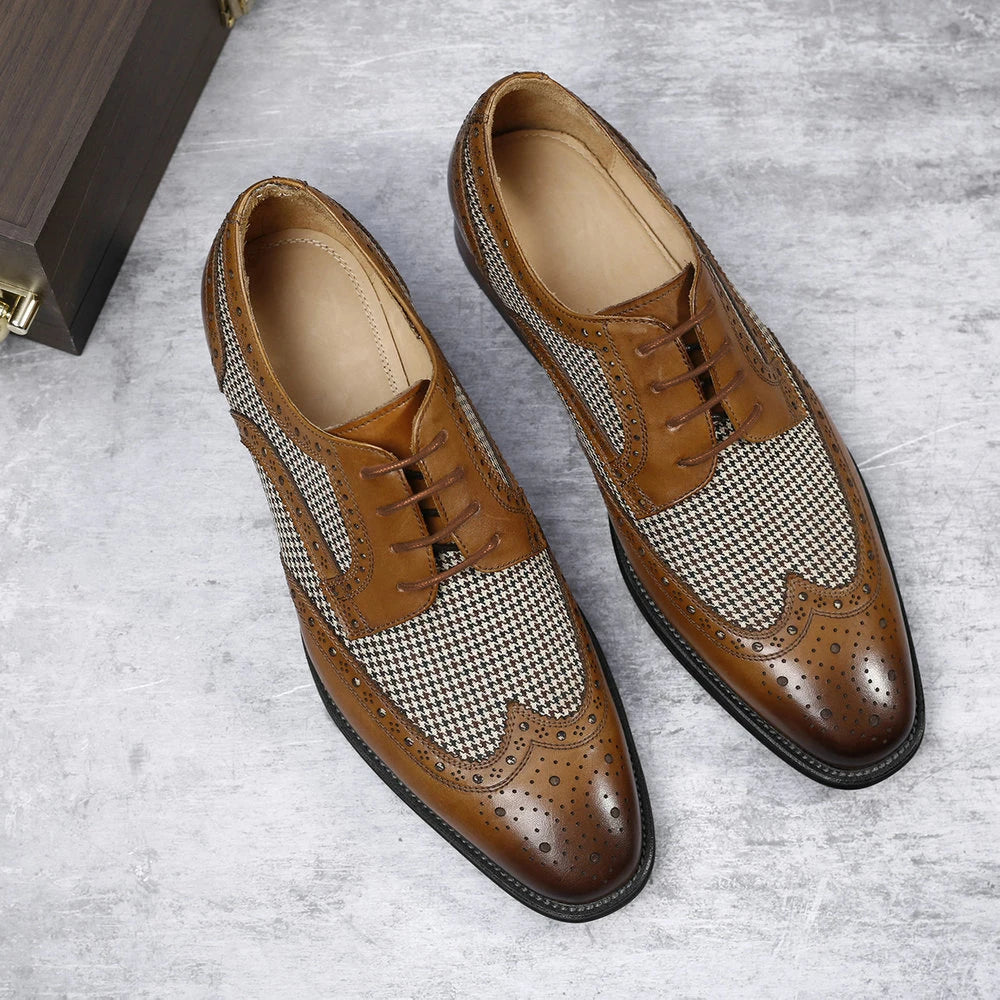 Breathable Wear-Resistant Men's Wing-Tip Brogues for Business Office Weddings Casual Men Daily Wears