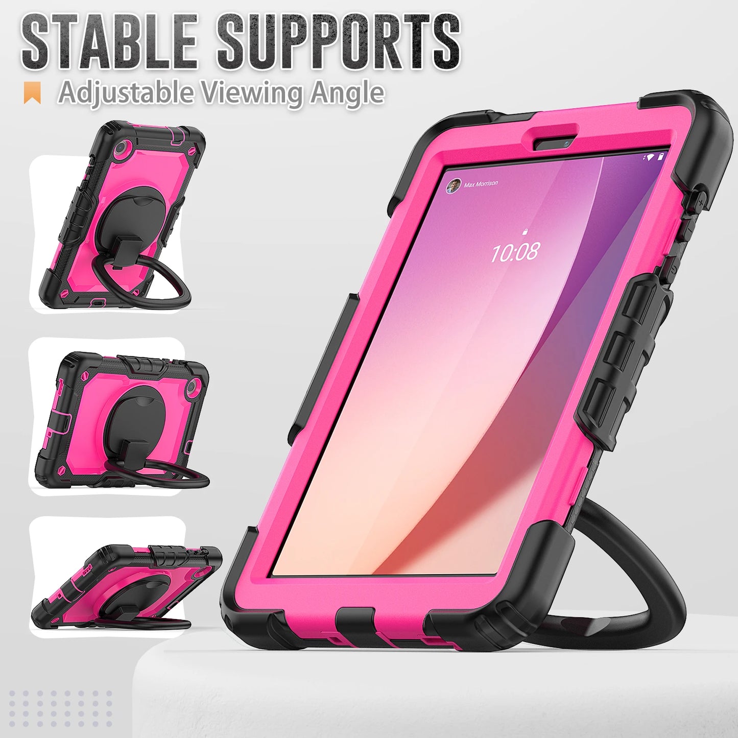 Rotating Armor Stand Case For Lenovo Tab M8 4th Gen 8" 2024 2023 TB-301FU 301XU 300FU 300XU Heavy Duty Cover With Shoulder Strap