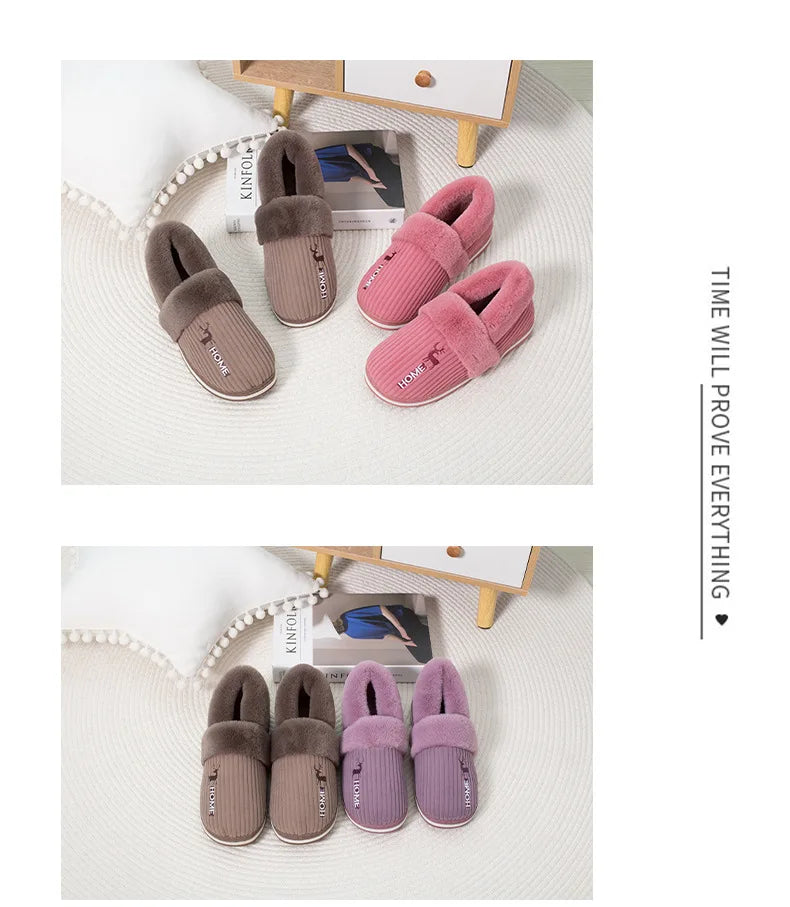 Comwarm New Women Slippers Winter Warm Plush Fur Antiskid Cloud Slippers Outdoor Breathable Thick Flat Sole Soft Home Slippers