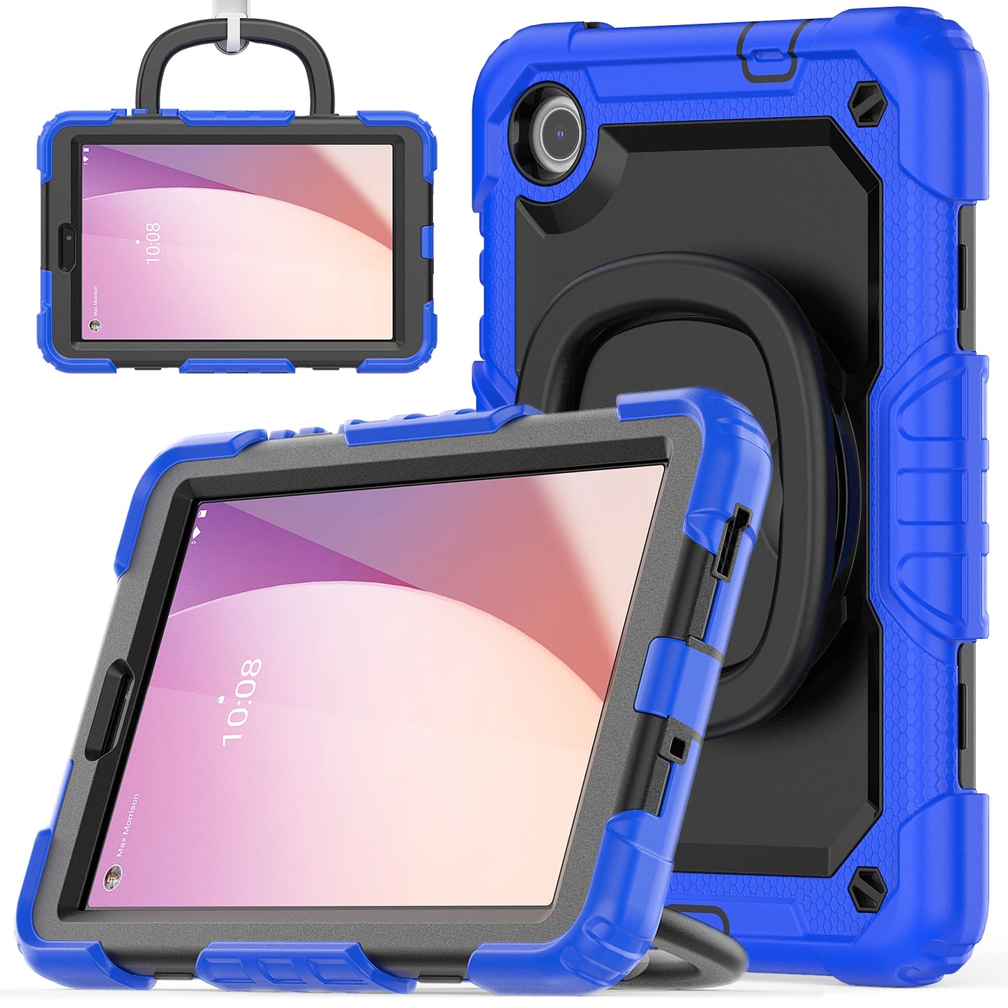 Rotating Armor Stand Case For Lenovo Tab M8 4th Gen 8" 2024 2023 TB-301FU 301XU 300FU 300XU Heavy Duty Cover With Shoulder Strap