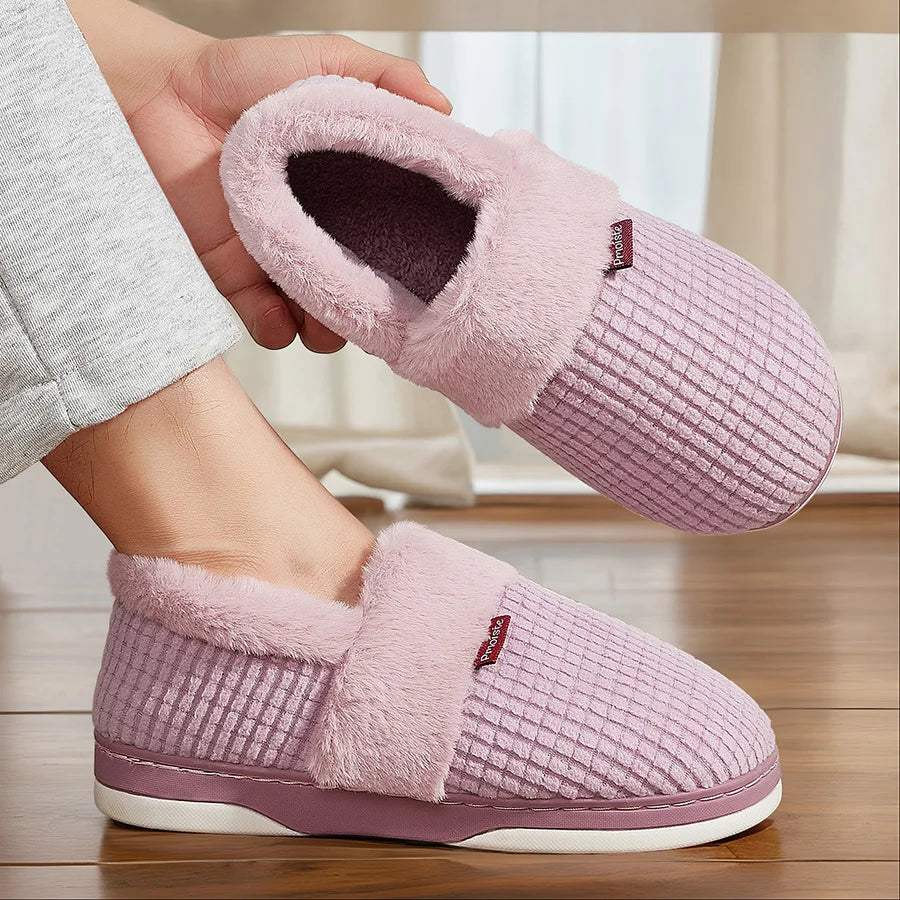 Winter Home Slippers for Women Bedroom Anti-slip House Cotton Shoes Warm Plush Couples Indoor Slippers