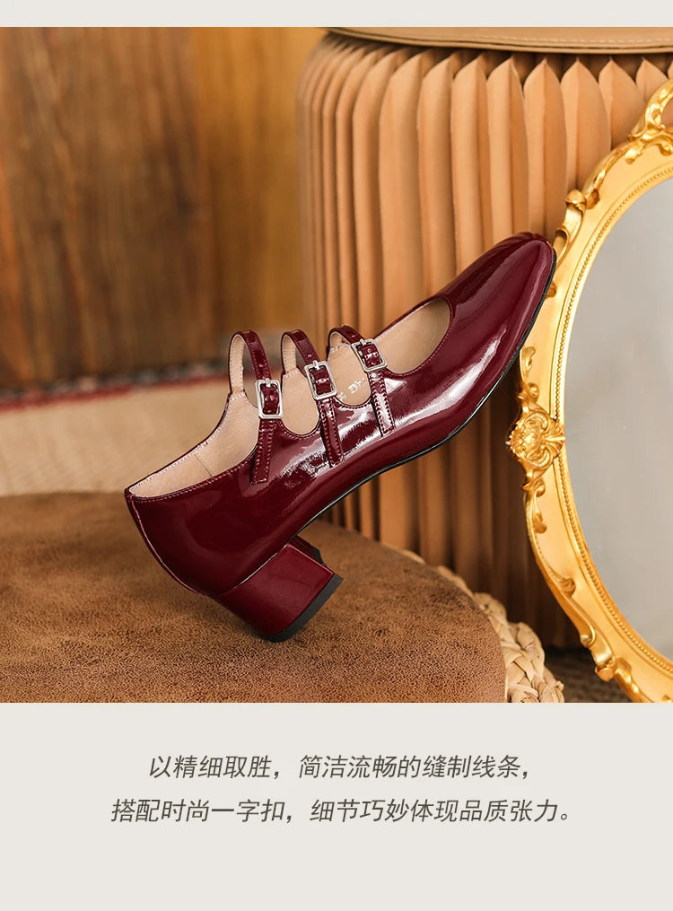 2023 new Women's pumps Natural Leather 22-24.5cm Cow patent leather upper square shoes full leather shoes