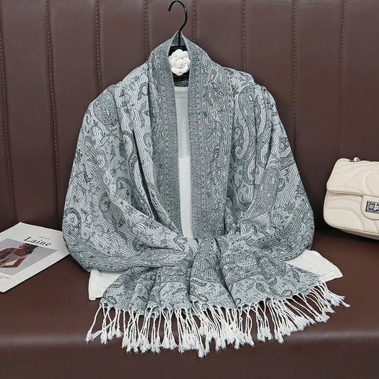Retro Jacquard Paisley Tassels Hijab Scarf Cotton Viscose Women Muslim Hijab Shawls Big Size Long Wraps Ladies Fashion Headscarf