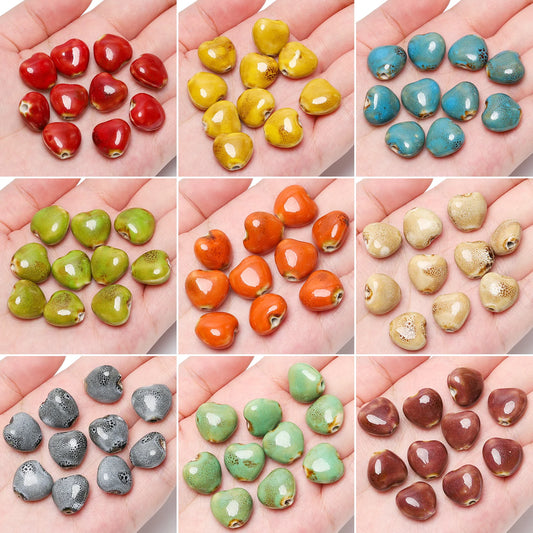 10pcs Love Heart Ceramic Beads Large Hole Spacer Beads for Jewelry Making DIY Supplies Charms Bracelet Necklace Accessories 12mm