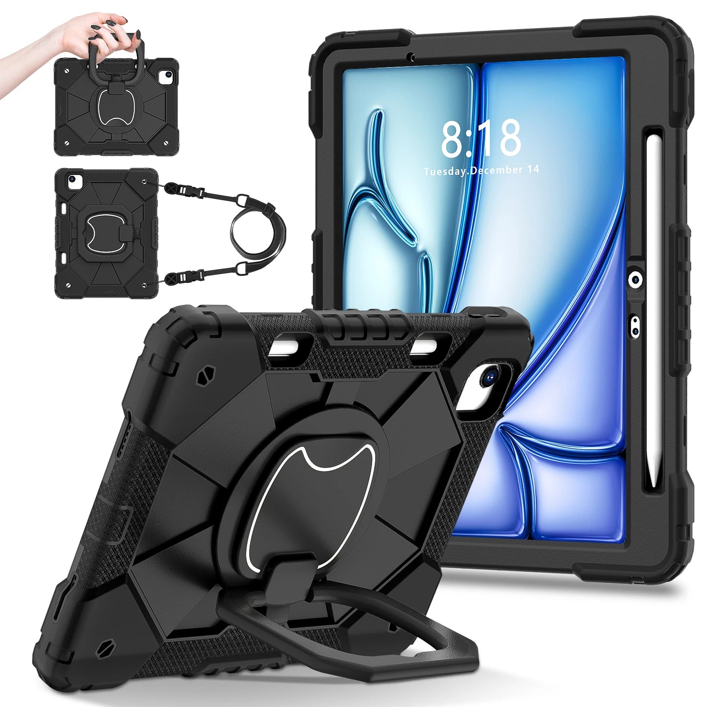 Armor Stand Case For iPad Pro Air 11 2024 Pro11 2018 2020 2021 2022 Air 4 5 Heavy Duty Cover Pen Slot,Handle Grip & Neck Strap #