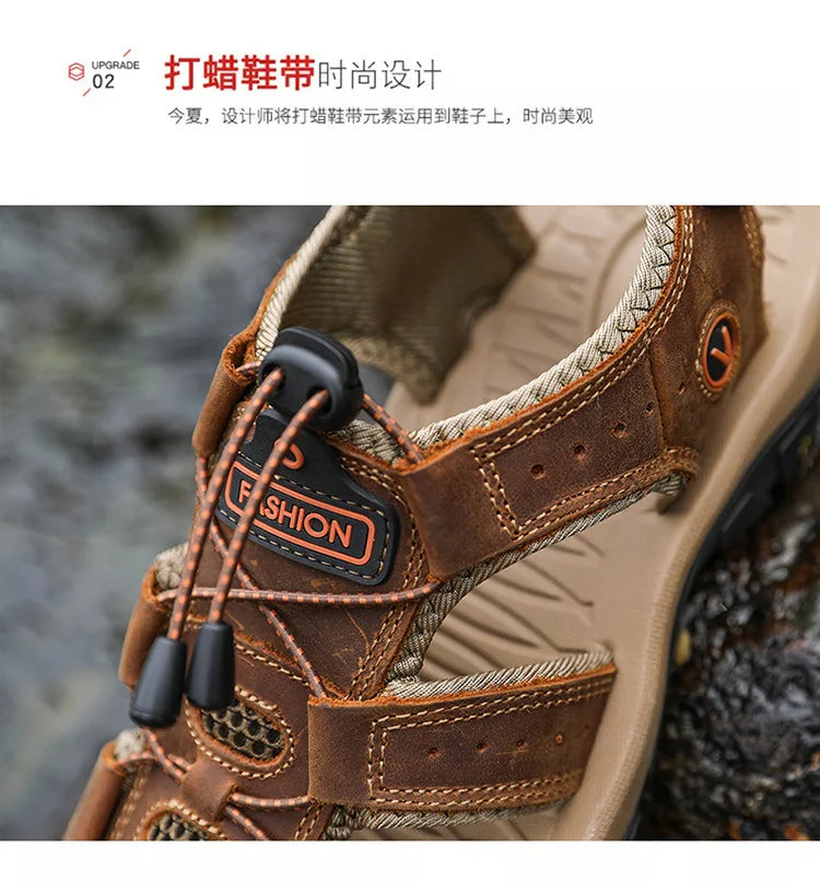 2023 Genuine Leather Men Shoes Summer New Large Size Men's Sandals Men Sandals Fashion Sandals Slippers Big Size 38-47