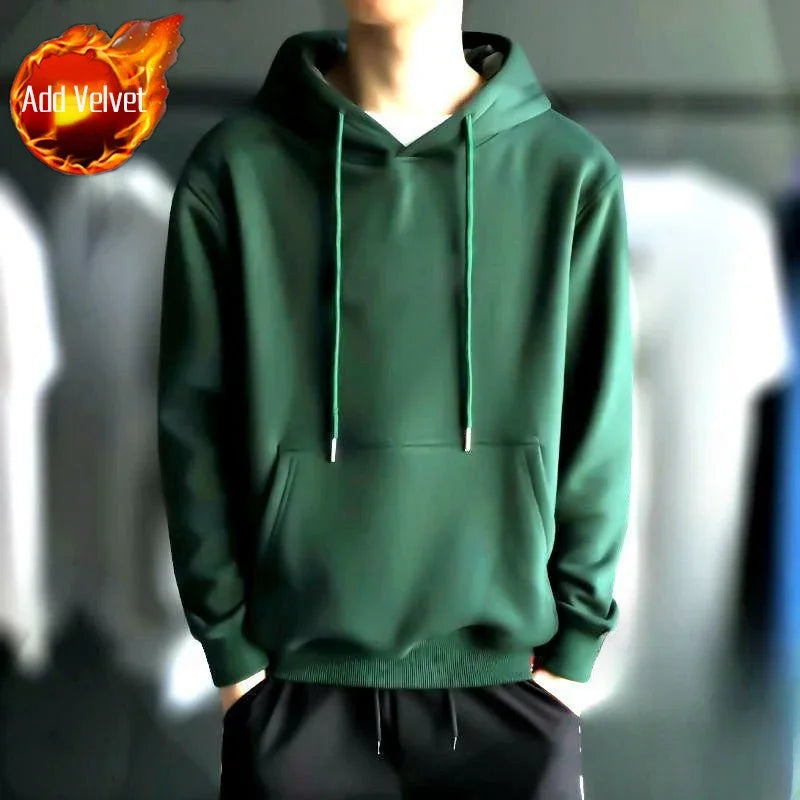 Sweatshirts For Man Fleeced Green Men's Clothing Hooded Hoodies Solid Simple Elegant Hot Offers Sweat Shirt Welcome Deal Cheap