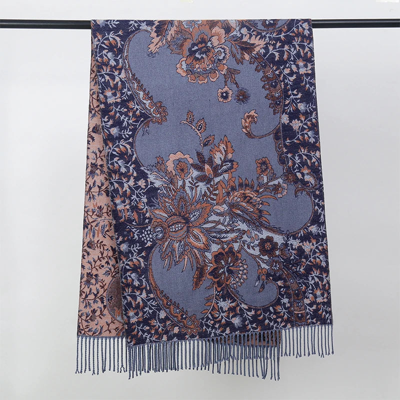 Winter Female Scarf Cashmere Shawls Wraps Women Floral Long Hijab Stoles Pashmina Bufanda Tassel Autumn Lady Headband 2022