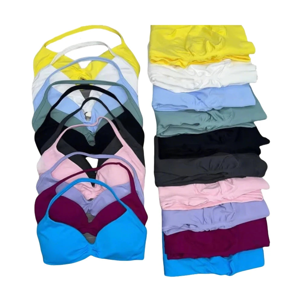Four Seasons New Gym Fashion Yoga Gym Clothing Hip Pants Neck Bra Comfortable Dopamine Pilates Set