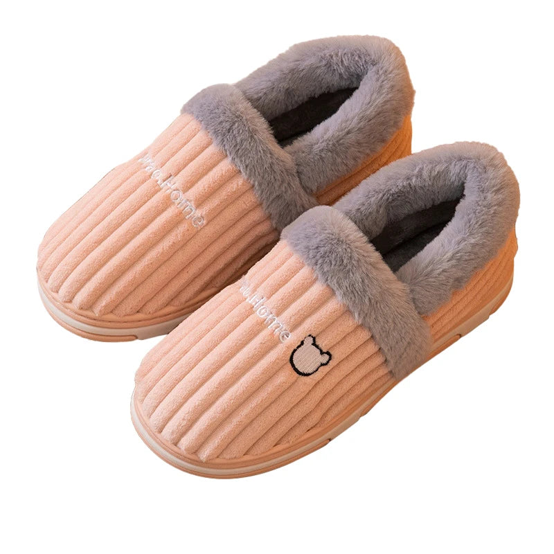 Comwarm New Women Slippers Winter Warm Plush Fur Antiskid Cloud Slippers Outdoor Breathable Thick Flat Sole Soft Home Slippers