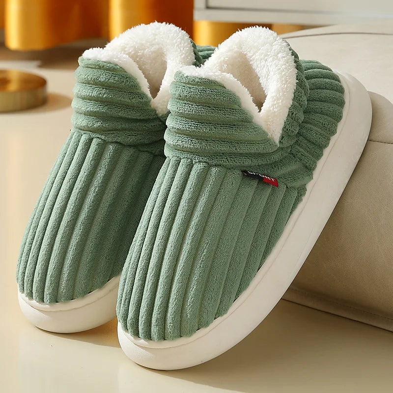 2024 Fashion Couple Winter Warm Plush Slippers Thick Sole Non Slip Casual Cotton Shoes Woman Corduroy Soft Indoor Home Slippers